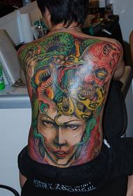 Πλήρης-πίσω ζωγραφισμένα Medusa και τα σχέδια τατουάζ κρανίο