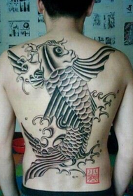 Man's back classic beautiful squid tattoo