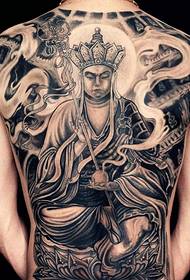 Full back black and white Don Juan monk personality totem tattoo