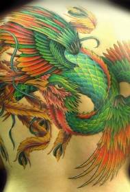 Beautiful green phoenix tattoo on the back
