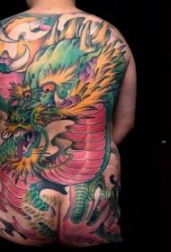 Els núvols de drac verd de respatller complet van pintar un model de tatuatge