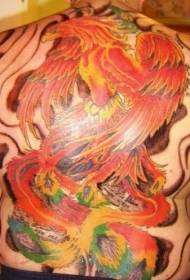 Red phoenix theme color full back tattoo pattern