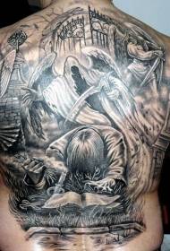 Great confession and death tattoos on the back