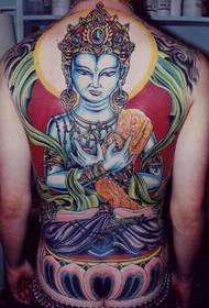 Nugara nudažyti, indiški elementai, Budos statula, tatuiruotės iliustracija