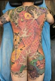 Full-back lucky carp painted tattoo pattern