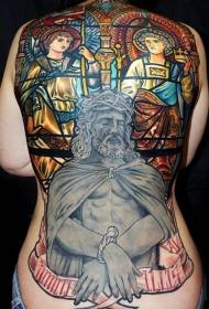 Full back cool idea Jesus tattoo pattern