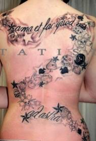 Súper patrón único de tatuaje de estrelas de cereixa con letras de costas completas