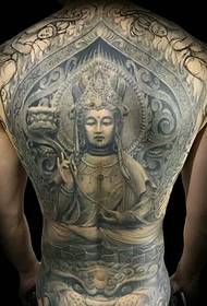 Full back black and white Guanyin tattoo pictures classic personality
