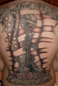 Model de tatuaj cu scrisoare comemorativă militară americană din spate completă
