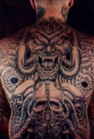 Back biomechanical mechanical demon tattoo pattern