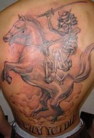Back death skull knight and horse tattoo pattern