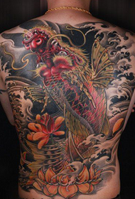 Male back domineering cool full back squid tattoo