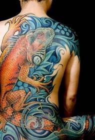 Back large colored lizard full back tattoo