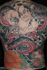 Pilnas muguras japāņu kara čūskas tetovējuma modelis