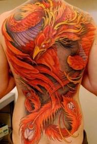Back colorful fire phoenix personality tattoo pattern