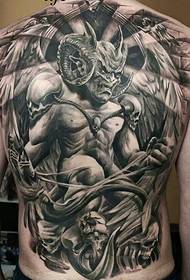 Dva kreatívne tetovanie s úplným chrbtom so širokými mozgovými otvormi
