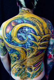 Пълен гръб европейски и американски модел на татуировка с тежки цветове