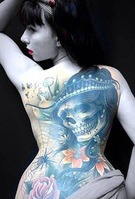 Female unique full back tattoo pattern