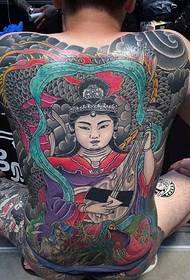 Super dominerende Guanyin-tatoveringsmønster på baksiden