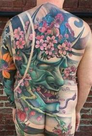 Male full-back cherry blossom-like painted tattoo pattern
