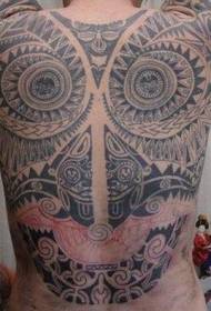 Back tribal mask personality tattoo pattern