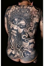 Back Chinese style goddess Peking opera character tattoo pattern