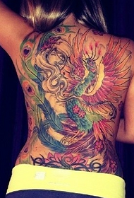 Beautiful girl with dazzling phoenix tattoo pattern