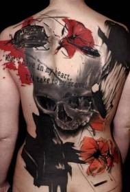 Lijepo izgleda lukava i crvena ruža tetovaža na leđima