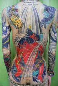 Full-back squid character tattoo pattern
