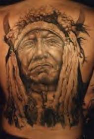 Full back Indian chief portrait tattoo pattern
