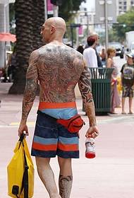 Street European and American tattoo man handsome flower arm full back dragon tattoo pattern