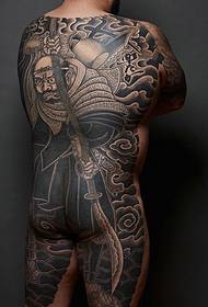 Full back Japanese style black and white totem tattoo picture