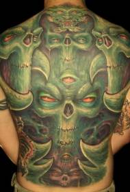 Back green monster and red eye tattoo pattern