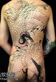 Line crane tattoo pattern on big back