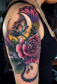 female arm beautiful floral moon tattoo
