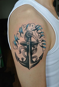 Flower English anchor arm tattoo work