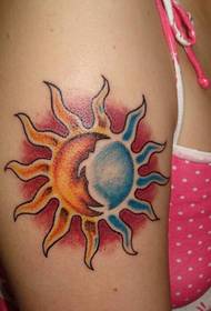 girl arm ice fire sun tattoo