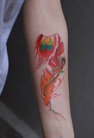 hand red feather tattoo pattern