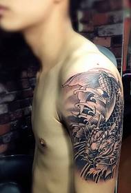 men's arm black and white shark tattoo tattoo is very handsome