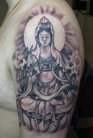 male Guanyin totem arm tattoo