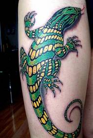 men's arm personality green lizard tattoo