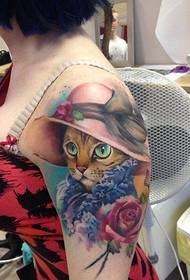 mulher braço cor gato tatuagem trabalhos