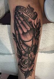 black-gray style prayer hand tattoo pattern