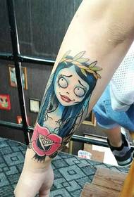 very creative color zombie bride arm tattoo