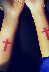 Amazing arm red cross tattoo