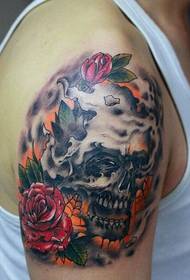 European skull rose creative arm tattoo