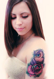 girl arm owl flower tattoo pattern