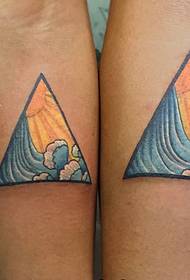 fashion couple arm colored triangle personality tattoo