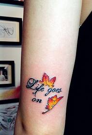 girls English and Maple Leaf Beautiful Arm Tattoo