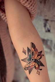 arm good-looking five-star and butterfly totem tattoo